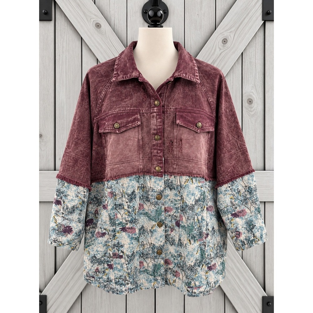 A Rare Bird Denim Jacket Patchwork Distressed Mixed Media Boho Oversized New